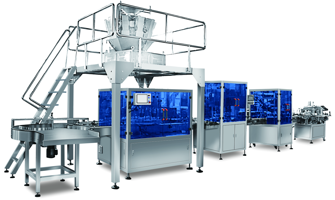 Granular jar, bottle filling and packing line